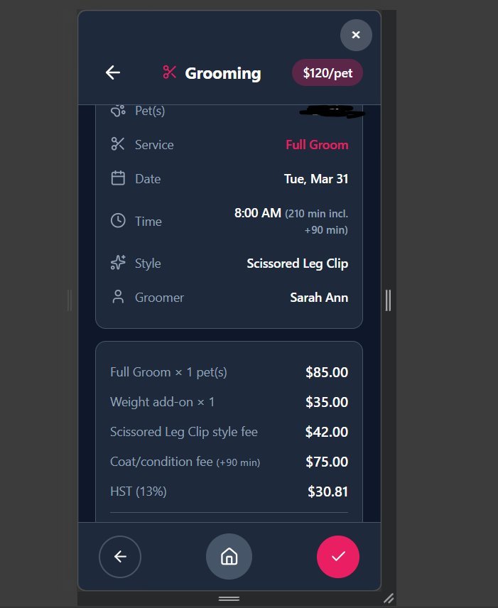 Detailed booking confirmation with itemized pricing breakdown