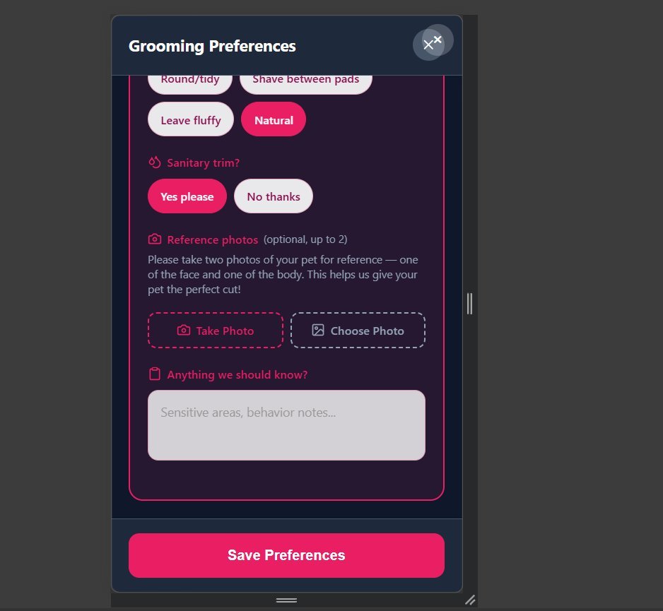 Detailed grooming preferences form with photo upload option