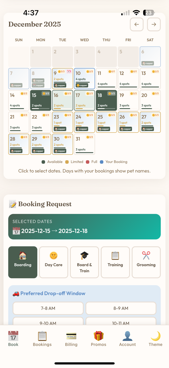 Customer booking calendar